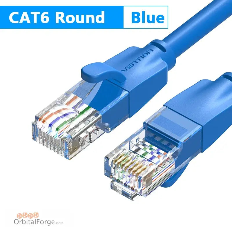 Blue CAT6 Ethernet cable with RJ45 connectors for fast and stable internet connection