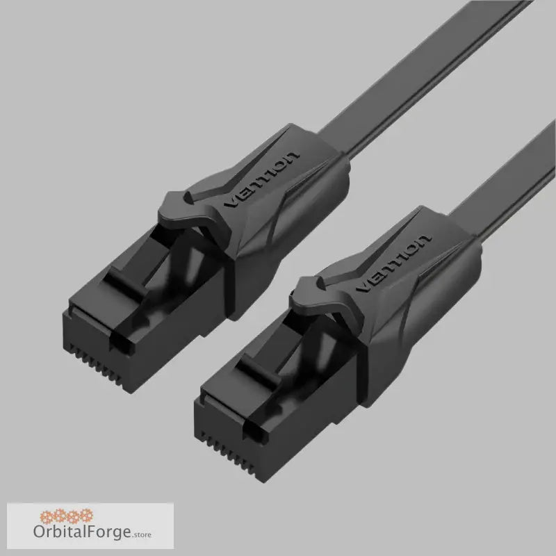 Two black CAT6 Ethernet cables with connectors for fast and stable internet connection