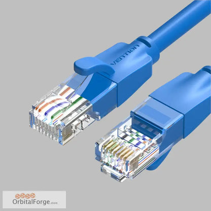 Blue Cat6 Ethernet cable with exposed RJ45 connectors for fast internet connection