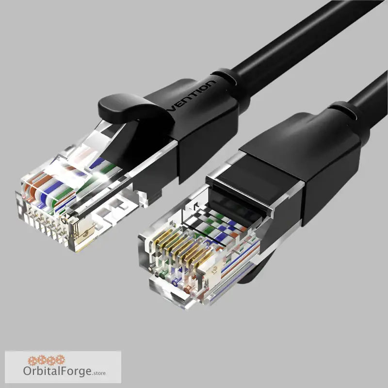 Black Cat6 Ethernet Cable with exposed RJ45 connectors for fast internet connectivity