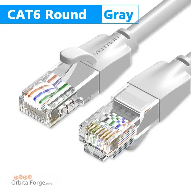 Gray CAT6 Ethernet cable with exposed RJ45 connectors for high-speed connectivity