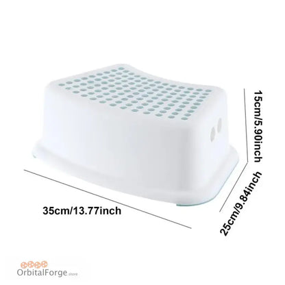 White plastic step stool with a textured non-slip top surface.