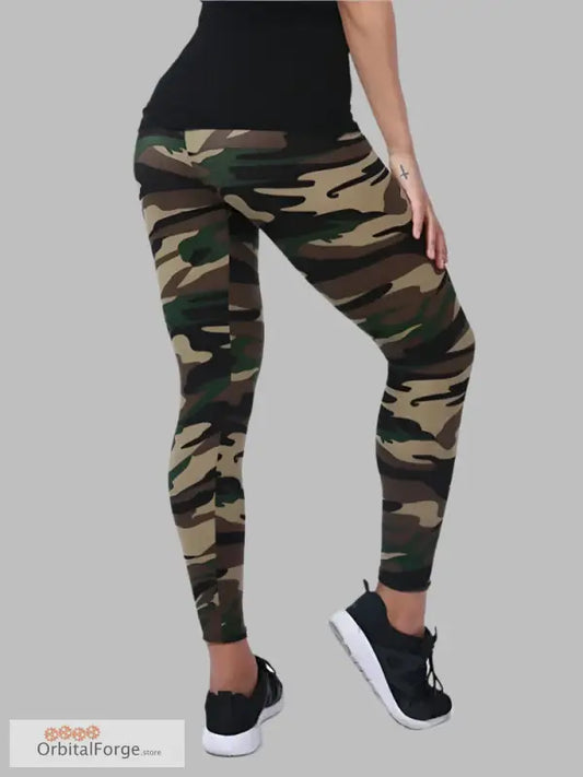 Women’s Camouflage Leggings with Slim Stretch Fit paired with black sneakers