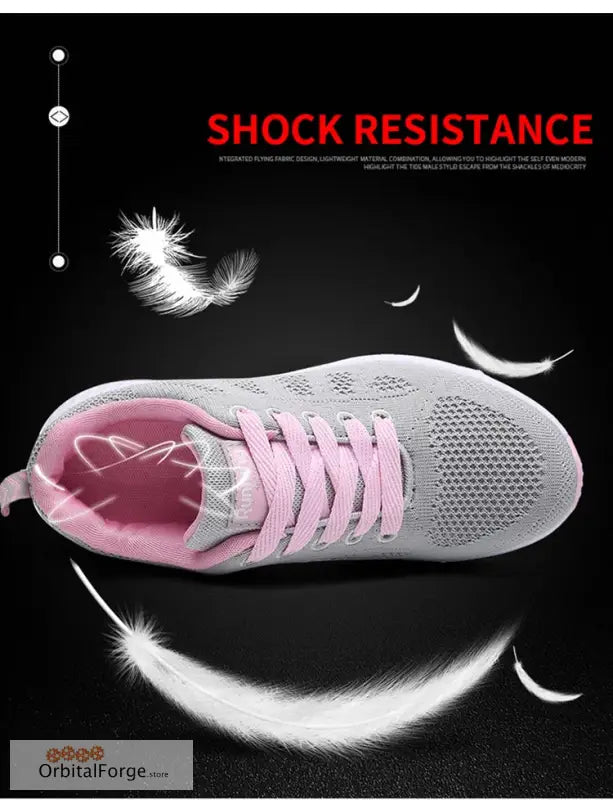 Women’s Lightweight Lace-Up Gray & Pink Flats - Breathable Mesh Walking Shoes Plus Size Round Toe Nurse Sneakers