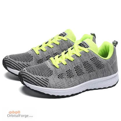 Women’s Lightweight Lace-Up Green & Gray Flats - Breathable Mesh Walking Shoes Plus Size Round Toe Nurse Sneakers