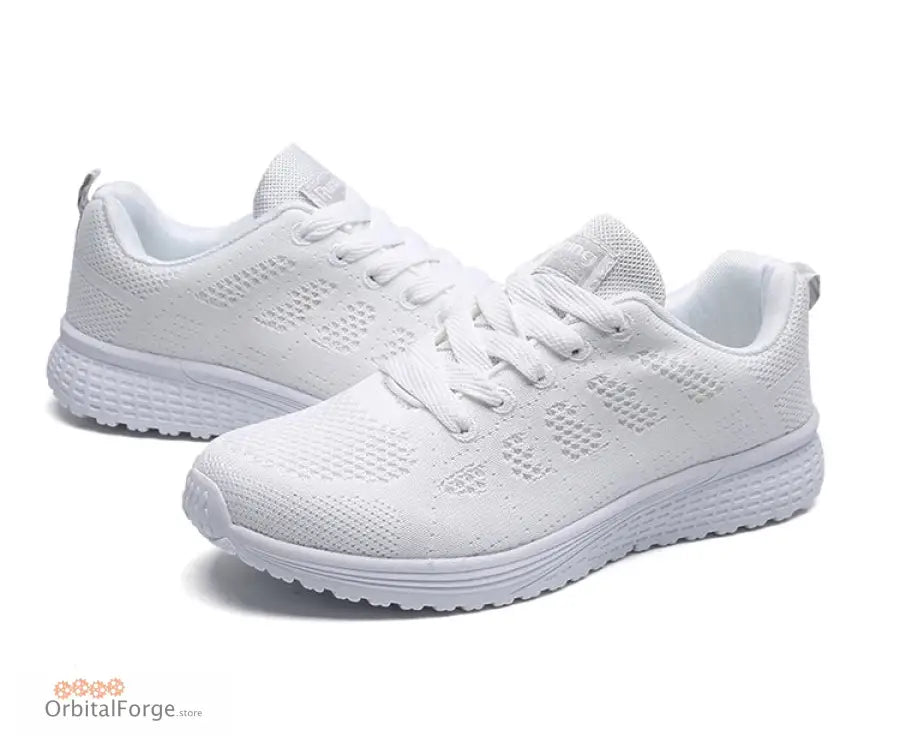 Women’s Lightweight Lace-Up White Flats - Breathable Mesh Walking Shoes Plus Size Round Toe Nurse Sneakers for Casual