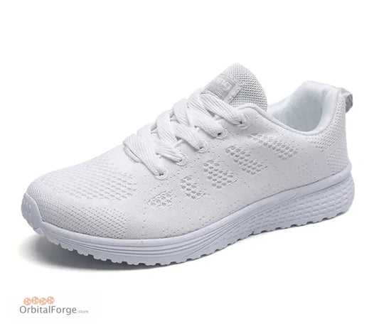 Women’s Lightweight Lace-Up White Flats - Breathable Mesh Walking Shoes Plus Size Round Toe Nurse Sneakers for Casual