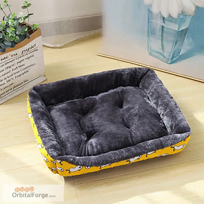 Yellow Pet Dog & Cat Bed Sofa Mat - Breathable Printed Basket for Large Medium & Small Pets Cosy Indoor House - Yellow