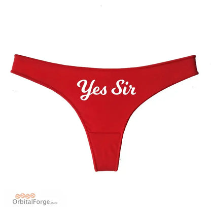 YES SIR Letters Print Red Cotton Thong - Women’s Seamless Breathable Low-Rise G-String Perfect for Sport & Everyday