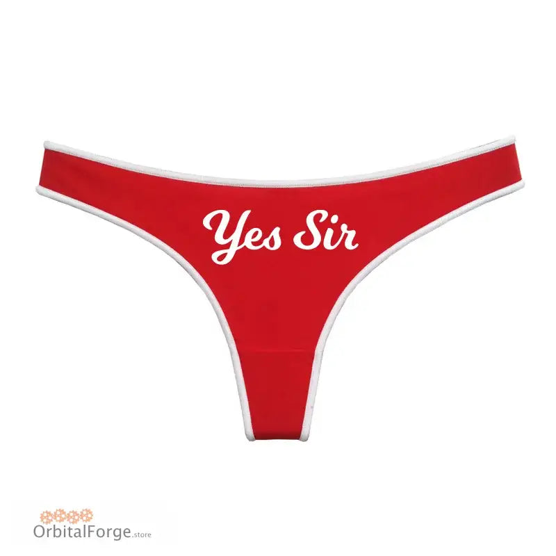 YES SIR Letters Print Red Cotton Thong - Women’s Seamless Breathable Low-Rise G-String Perfect for Sport & Everyday Wear